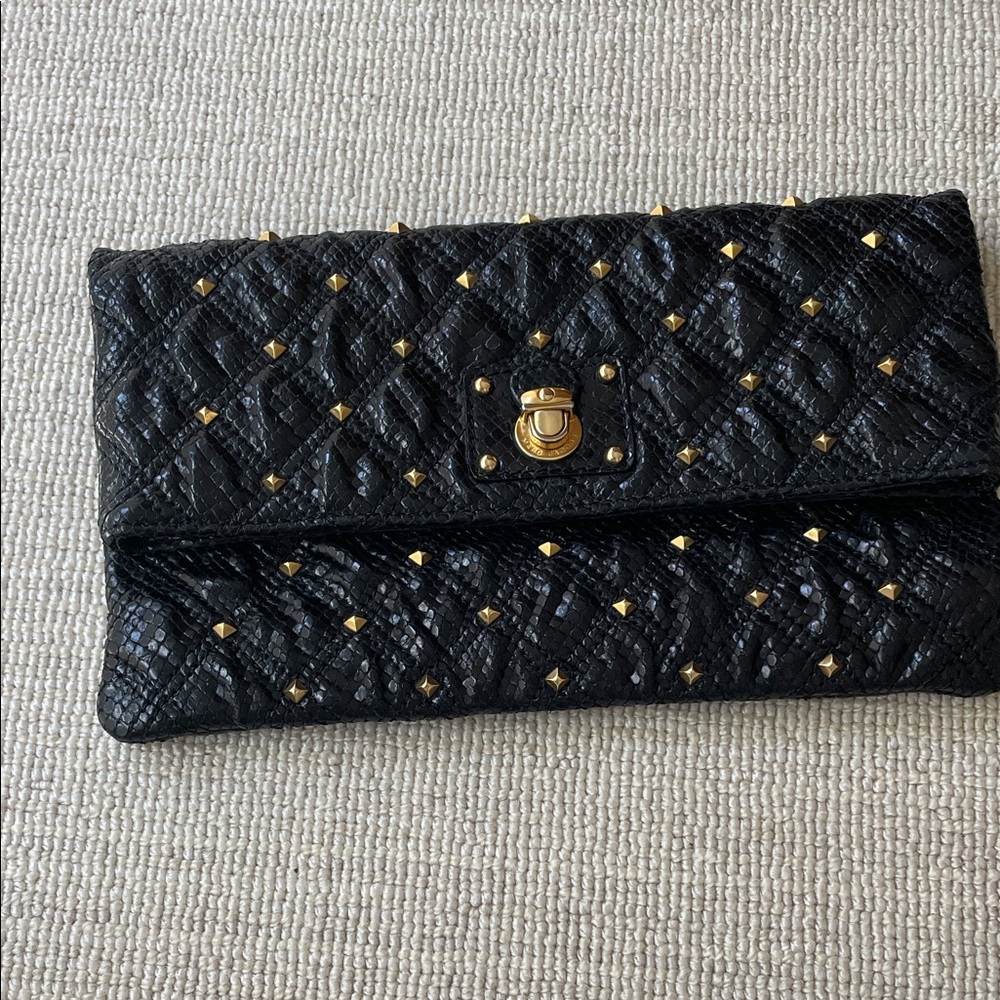 Marc Jacobs Black Quilted Clutch with Gold Studs